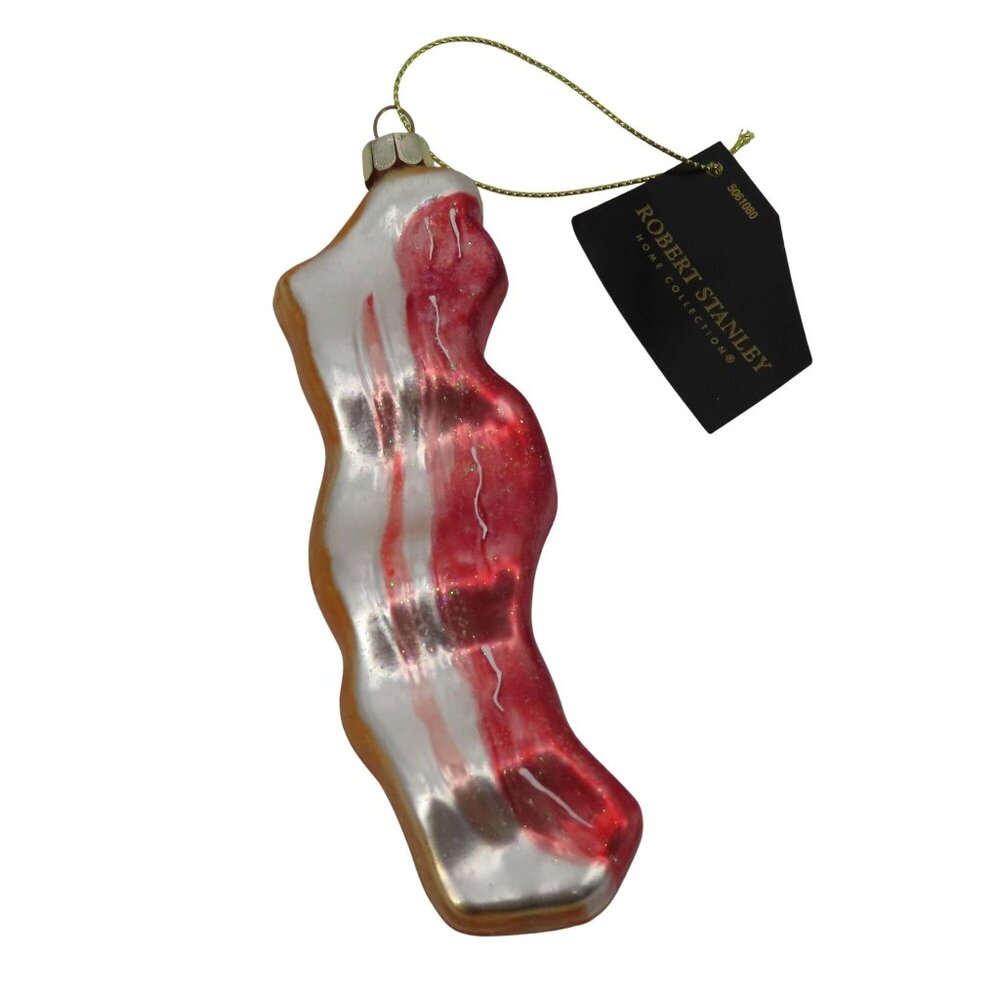 Robert Stanley Strip Of Bacon Ornament Glass Glittered Christmas Holiday NEW